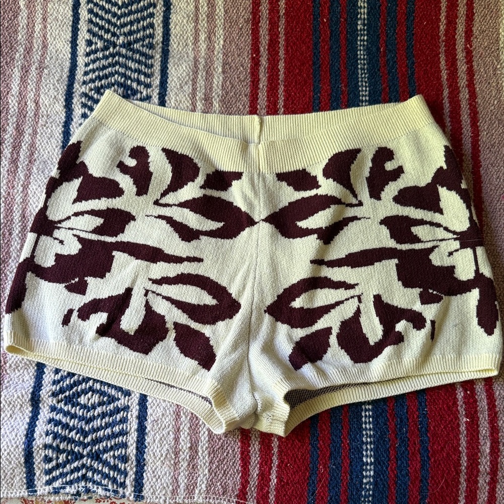 Free People Cream and Brown Patterned High Waist Shorts
